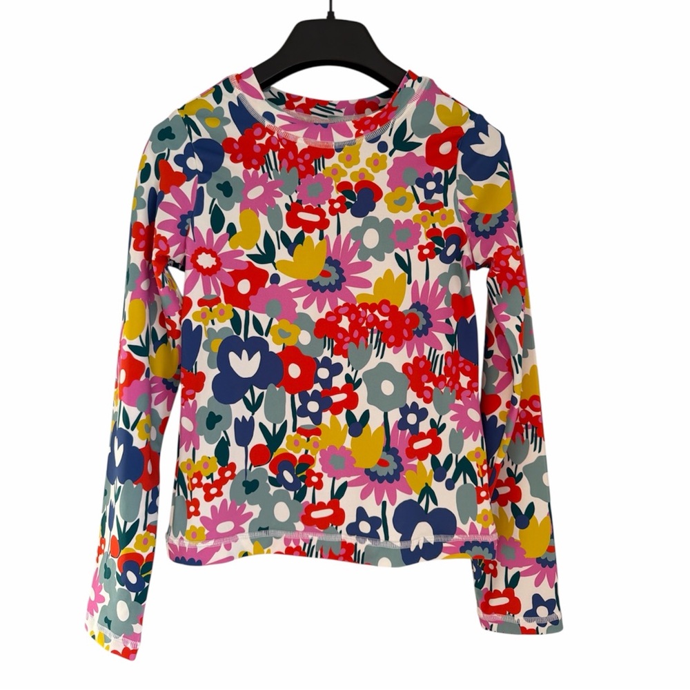 Hanna Andersson Girls Floral Rash Guard Swim Top Size 10 Bright Flowers
